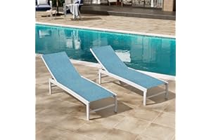 Crestlive Products Lounge Chair Outdoor Set of 2, Aluminum Pool Chaise Lounge Chairs, Adjustable Five-Position Tanning Recliner, All Weather for Patio, Beach, Yard, Pool (Blue)