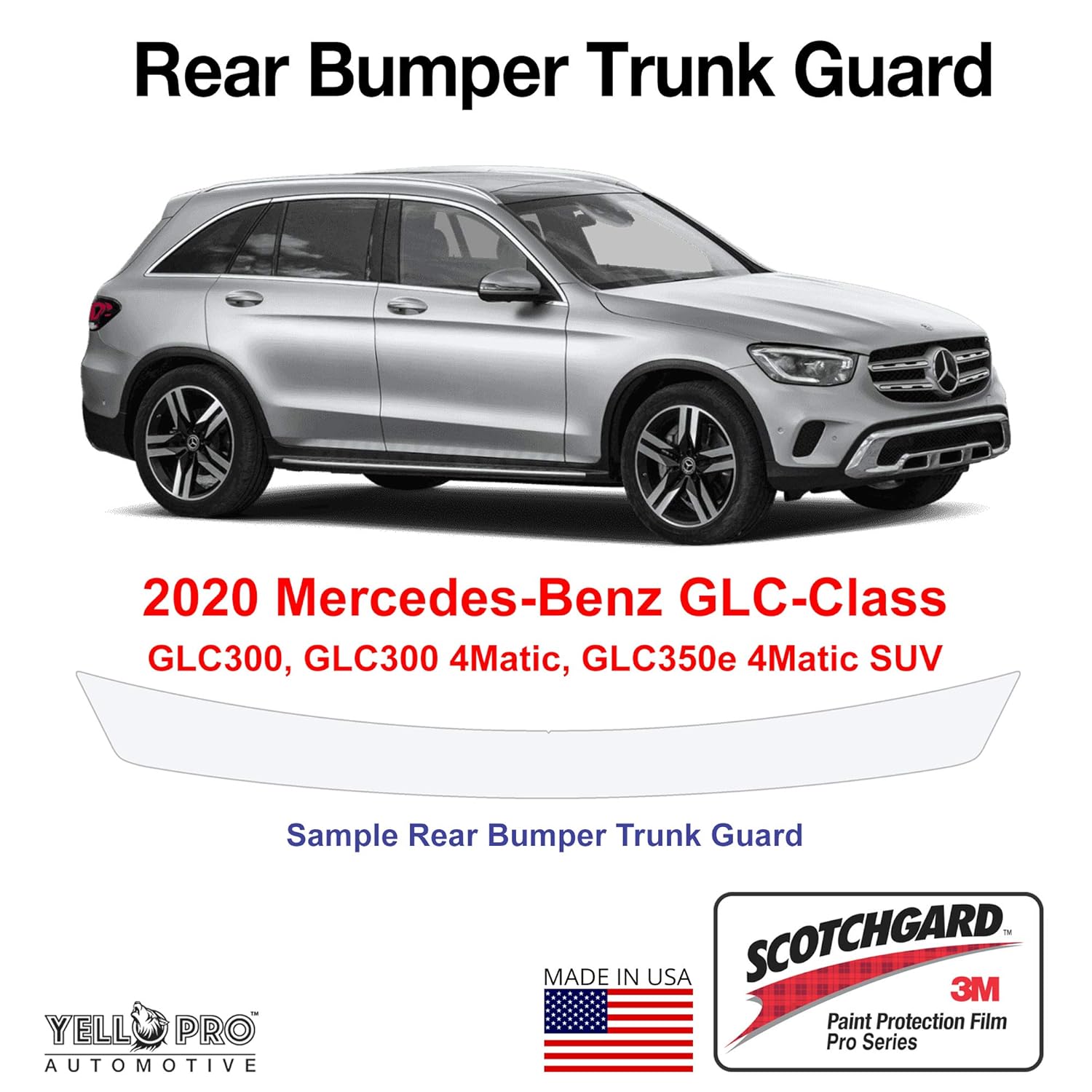 YelloPro Custom Fit Rear Trunk Bumper Edge 3M Scotchgard Paint Protector Film Anti Scratch Clear Bra Self Healing Guard Kit for 2020 Mercedes Benz GLC Class GLC300, GLC300 4Matic, GLC350e 4Matic SUV