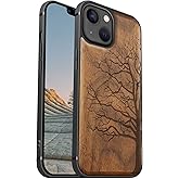 Carveit Magnetic Wood Case for iPhone 13 Case [Hard Real Wood & Soft TPU] Unique & Classy Wooden Shockproof Hybrid Protective Cover Compatible with MagSafe (Eternal Tree Carving-Walnut)