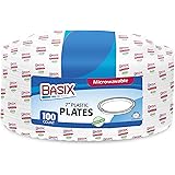 Basix 100 Count Disposable Plastic Plates Microwave Safe 7-Inch, White