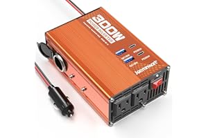 Joemnwart 300W Car Power Inverter - DC 12V to 110V AC Converter with Fast Charging - 2 USB-A(18W), 2 USB-C(PD30W), and Cigare