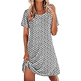 Ekouaer Cotton Nightgowns for Women Short Sleeve Sleep Shirts Pleated Night Shirts Soft Crew Neck Night Gown