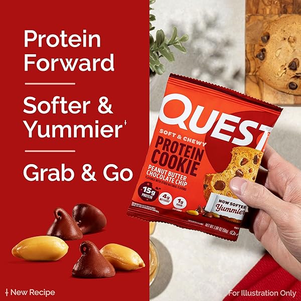 QUEST NUTRITION PEANUT BUTTER CHOCOLATE CHIP HIGH PROTEIN COOKIE, KETO FRIENDLY, LOW CARB, 24.5 OZ, 12 COUNT (PACK OF 1)