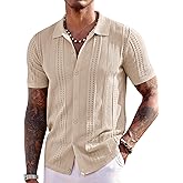 COOFANDY Men's Knit Shirts Short Sleeve Button Down Polo Shirt Fashion Casual Summer Beach Shirts