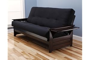 Kodaik Queen Size Phoenix Espresso Frame w/ 7 Inch Mattress Microfiber Suede Futon Set Wood Sofa Beds (Black Matt, Frame Only (Queen Size))