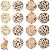 15 Pieces Small Animal Chew Ball Toy Rolling Activity Play Balls Bunny Treat Ball Grass Ball Pet Cage Accessories for Rabbits