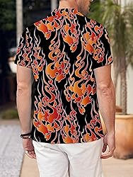 LuckLemocor Flame Button Up Shirt Men Short Sleeve