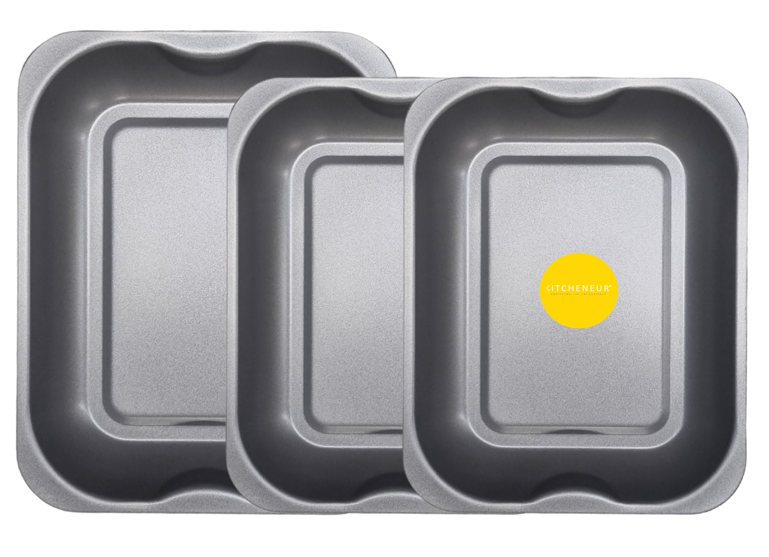 Kitcheneur 3-Pack Deep Roasting & Baking Tray Set x2 Medium (33cm) & x1 Large (38cm) Non-Stick Roasting Tins for Ovens - Durable, Multi-Purpose Oven Trays & Bakeware