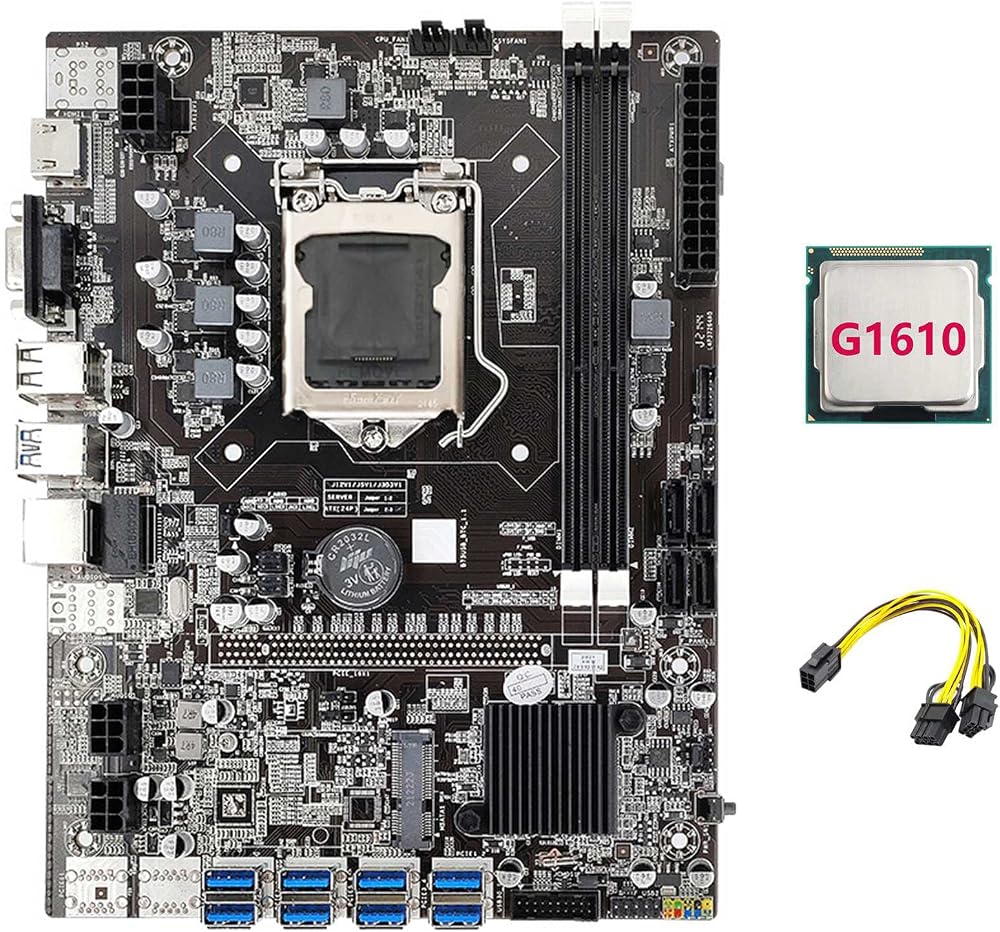 Zunedhys B75 ETH Mining Motherboard 8XPCIE G1610 CPU LGA1155 6Pin Dual 8Pin