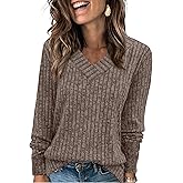 WIHOLL Chocolate Brown Clothes Sweaters for Women Fall Outfits 2025 Long Sleeve Tops Winter Clothing Teacher School Clothes Business Casual M
