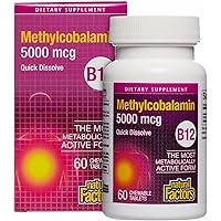 Natural Factors Vitamin B12 5000 mcg Methylcobalamin, 60 Sublingual Tablets, HIGH POTENCY, Quick Dissolve, Most Bioactive For