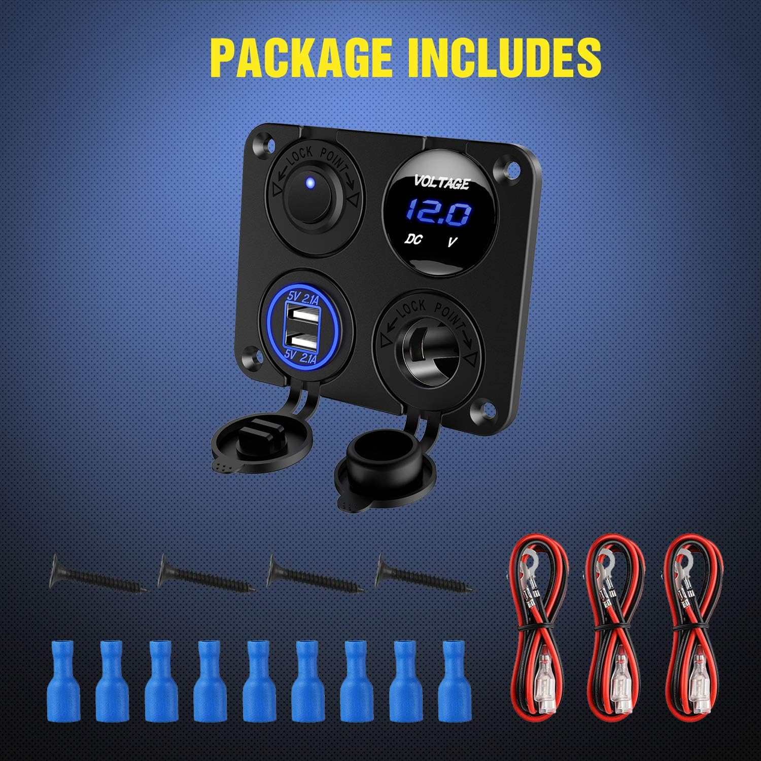 Nilight 4 in 1 ON/OFF Charger Socket Panel Dual USB Socket Power Outlet & LED Voltmeter &Cigarette Lighter Socket& LED Lighted ON Off Rocker Toggle Switch for Truck Car Marine Boats RV,2 Yeas Warranty: Automotive