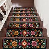 Vintage Colorful Red Pink Yellow Florals Stair Treads for Wooden Steps Non Slip Washable Carpet Stair Treads 8