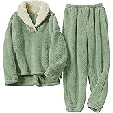 Springrain Fluffy Pajamas Set for Women Warm Fleece Pjs Set Pullover Pants Fuzzy Lounge Set
