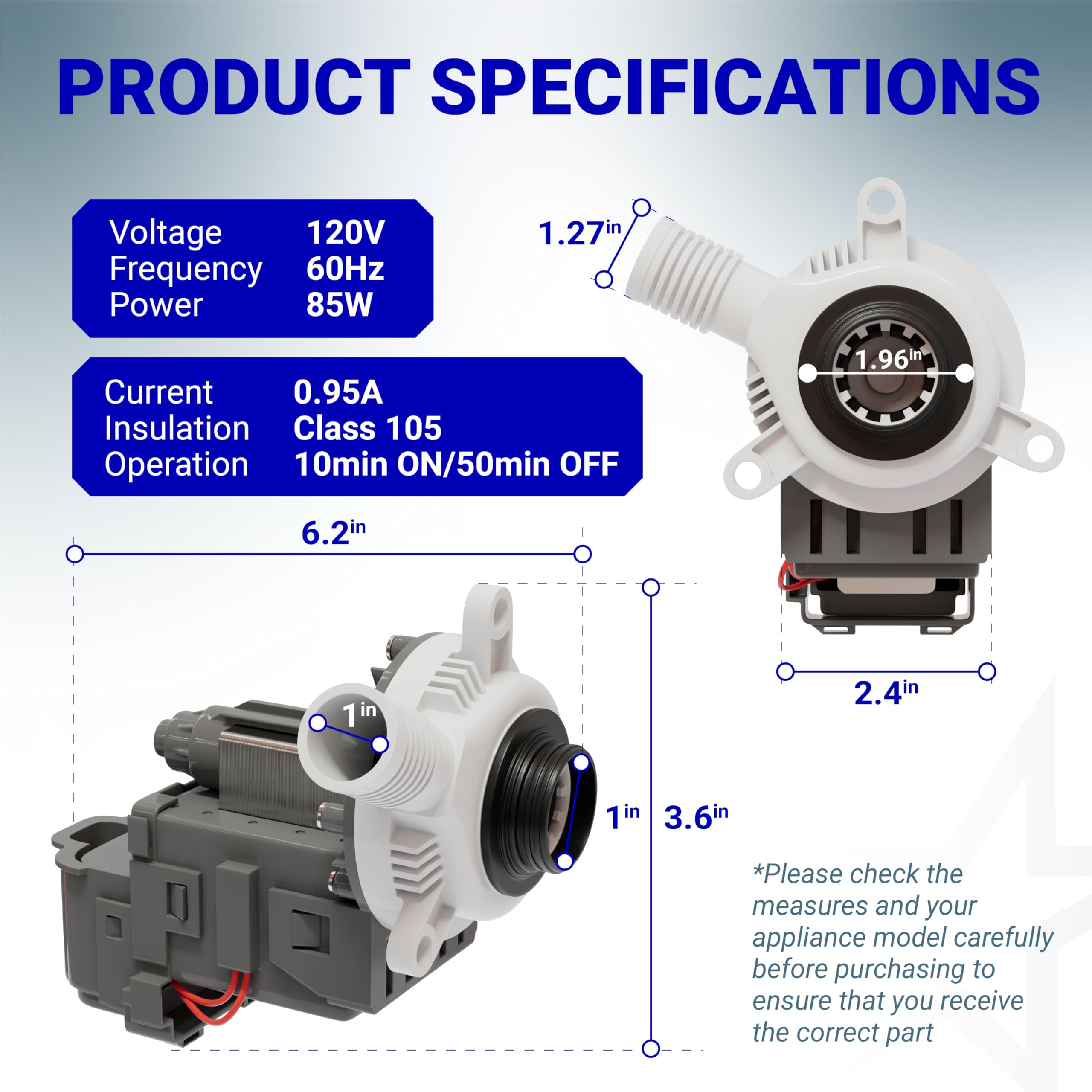 BlueStars W10276397 Washer Drain Pump for Whirlpool Kenmore Maytag Washing Machines - Replaces WPW10276397VP B40-3A 1874334 AP6018417 LP397 PS11751719
