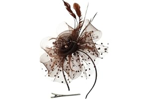 QIYIFAN Women's Feather Mesh Flower Fascinator with Headband and Clip Wedding Tea Party Kentucky Derby Fascinator Hats