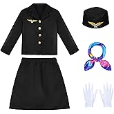 KAKALVER Stewardess Costume Set for Girls Flight Attendant Costume for Kids’ 100 Days of School Halloween Party Dress Up