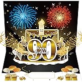 Turypaty 90th Birthday Cards Pop Up 3D Cake - Firework & Music & Blow Out Candle Light Funny Happy 90 Black Gold Birthday Card Gifts for Men, Women, Dad, Mom, Grandpa, Grandma, Friends, Husband, Wife