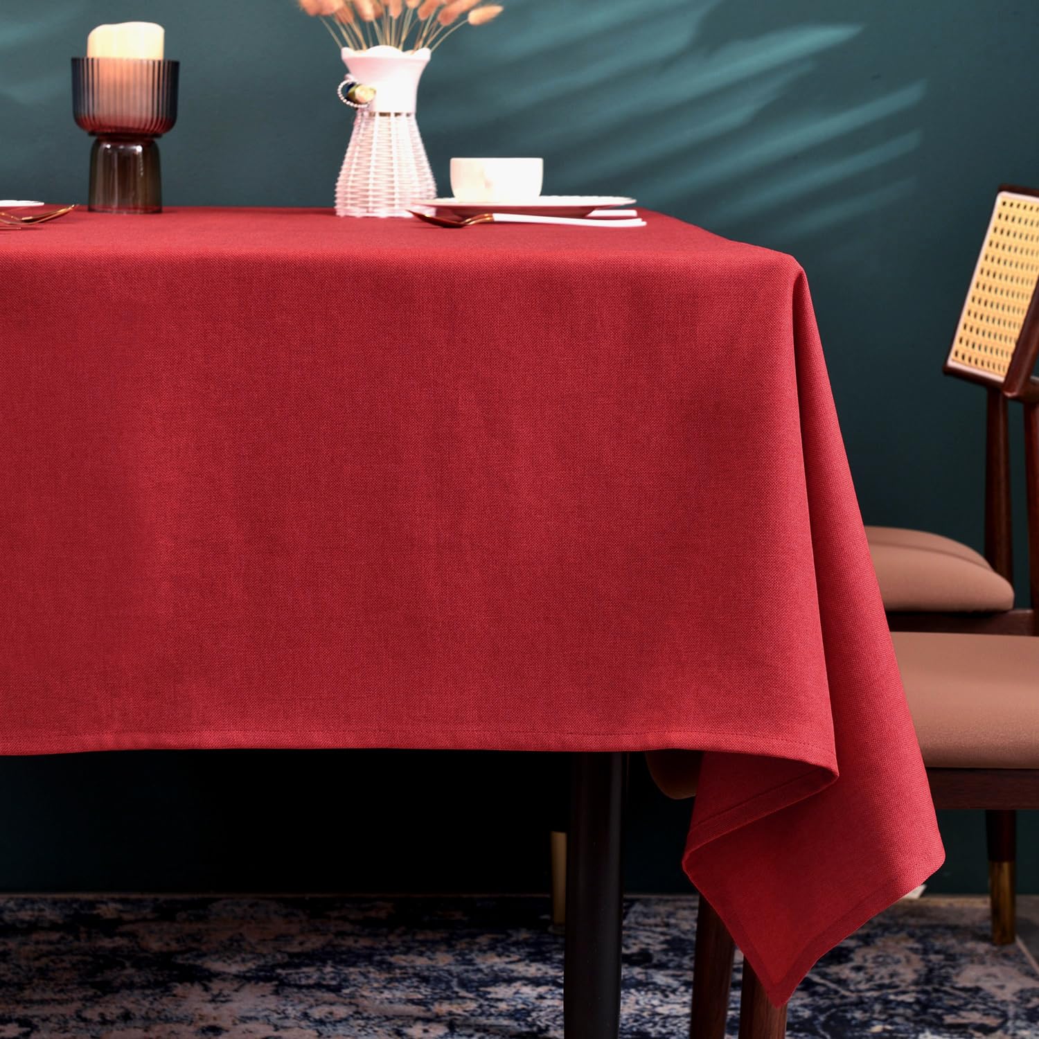 BALCONY & FALCON Table Cloth, Wipe Clean Tablecloth Rectangular – Waterproof, Machine Washable Table Cover for Kitchen, Dining, Christmas Party & Outdoor Use (Red, 140 x 180cm)