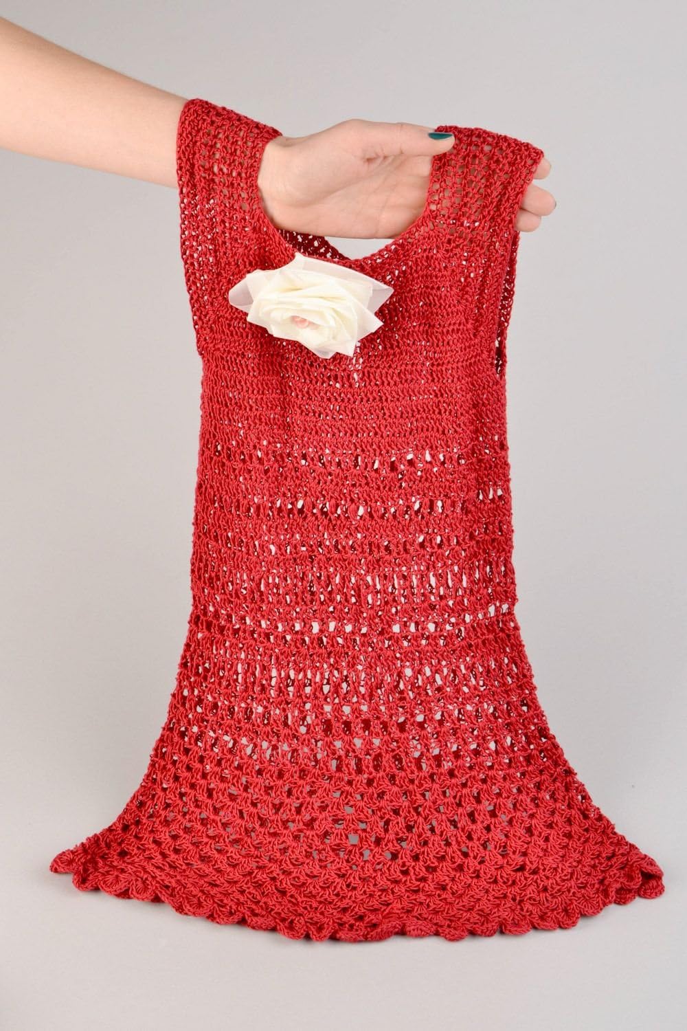 red crochet dress