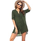 Ekouaer Women's Cover Up Shirt V-Neck Swimsuit Beach Bikini Beachwear Button Down Bathing Suit S-3XL