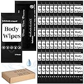 Threlaco 300 Pcs 60 Pack Body Wipes for Adults Bathing No Rinse Individually Wrapped Shower Wipes Washcloth with Aloe Cleansing Body Wash Cloths Disposable Bulk Deodorant Homeless(Black Background)