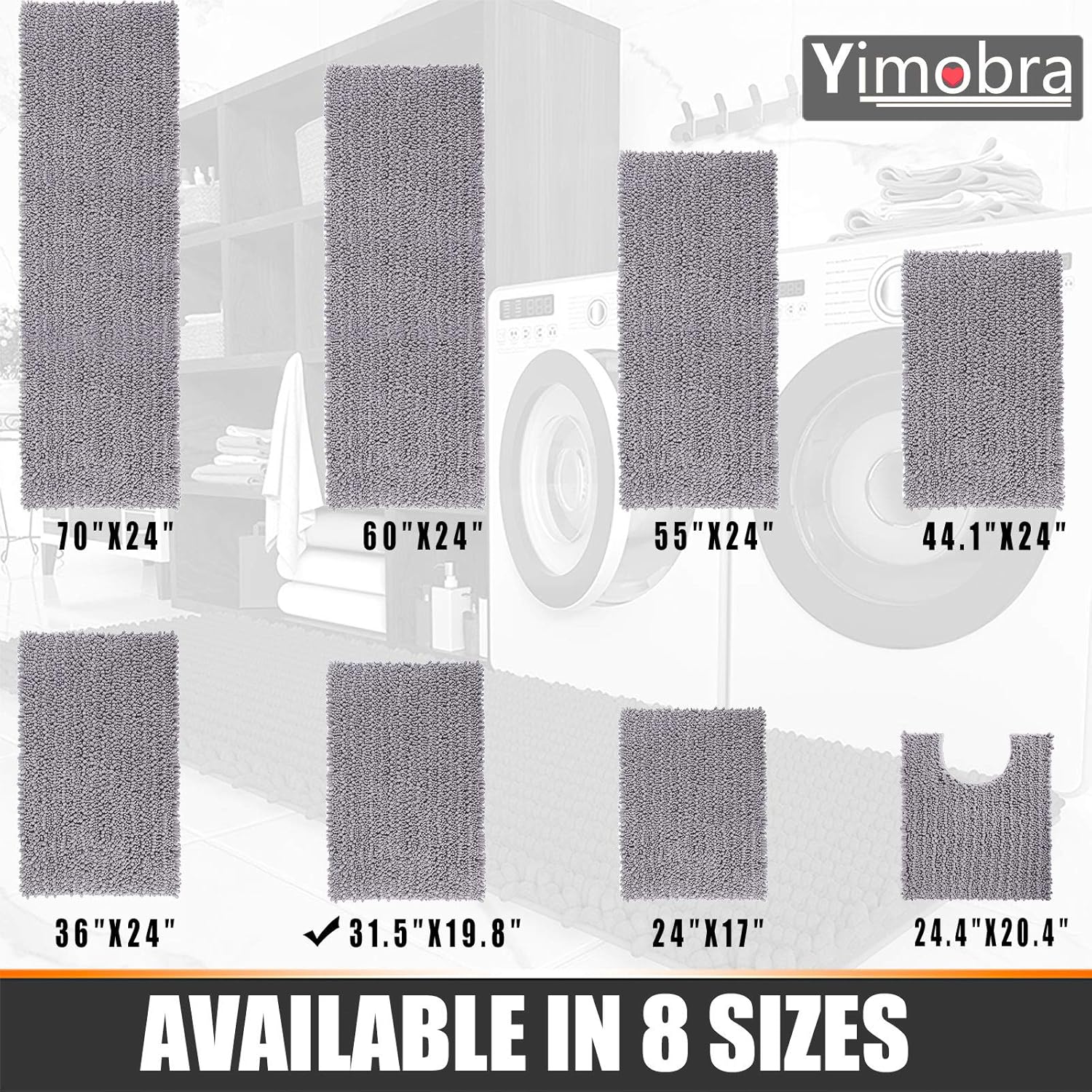 Yimobra Original Luxury Chenille Bath Mat, 31.5 X 19.8 Inches, Soft Shaggy and Comfortable, Large Size, Super Absorbent and Thick, Non-Slip, Machine Washable, Perfect for Bathroom, Gray: Home & Kitchen