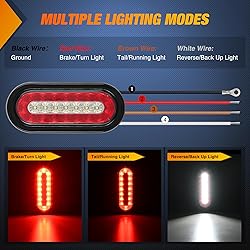 Nilight 6Inch Oval Trailer Tail Light 2PCS Red