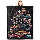 VANZEV Muscle Cars Throw Blanket, Black Vintage Sports Car Print Fleece Blanket, Lightweight Warm Blanket for Boys Kids Teens Adults, Perfect for Couch Bed Sofa, Gifts for Car Enthusiasts, 50x60 in