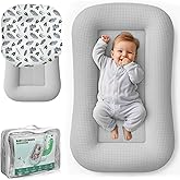 azopesy Baby Lounger for Newborn - Infant Lounger 0-24 Months with Lounger Cover, Cooling Baby Nest Lounger, Breathable Waffle Fabric & 3D Support, Portable Newborn Essentials, Gray