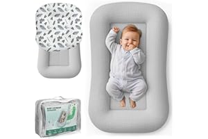 azopesy Baby Lounger for Newborn - Infant Lounger 0-24 Months with Lounger Cover, Cooling Baby Nest Lounger, Breathable Waffle Fabric & 3D Support, Portable Newborn Essentials, Gray