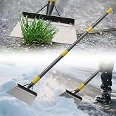 Garden Flat Shovel Floor Scraper,Wider Blade, 60&rdquo; Adjustable Long Handle | 1.2mm thick sharp blade, 10.6 in wide, reinforced head, 60 in Adjusable handle, built-in foot step