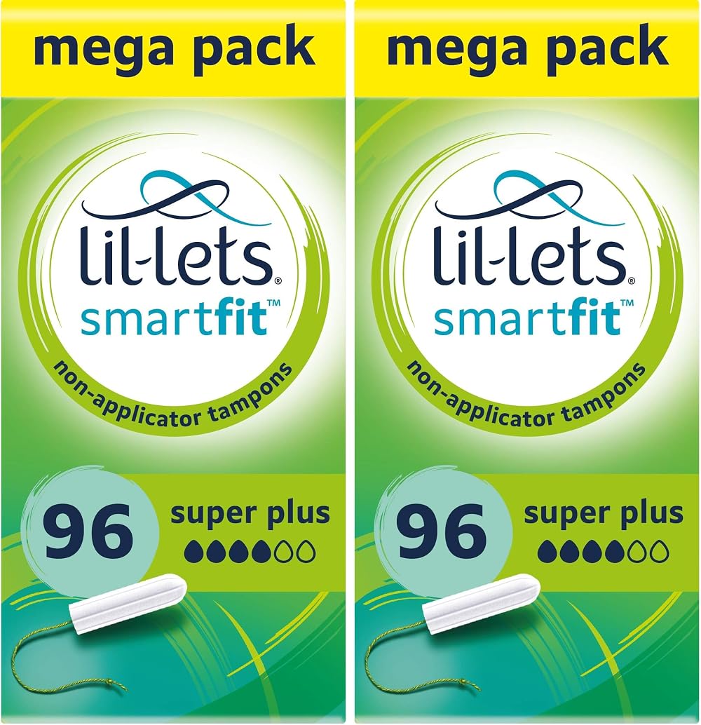 Lil-Lets Non-Applicator Super Plus Tampons 96 (12 Packs of 16) Plant-Based