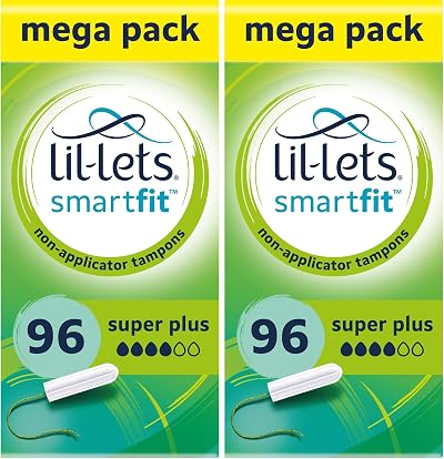Lil-Lets Non-Applicator Super Plus Tampons 96 (12 Packs of 16) Plant-Based
