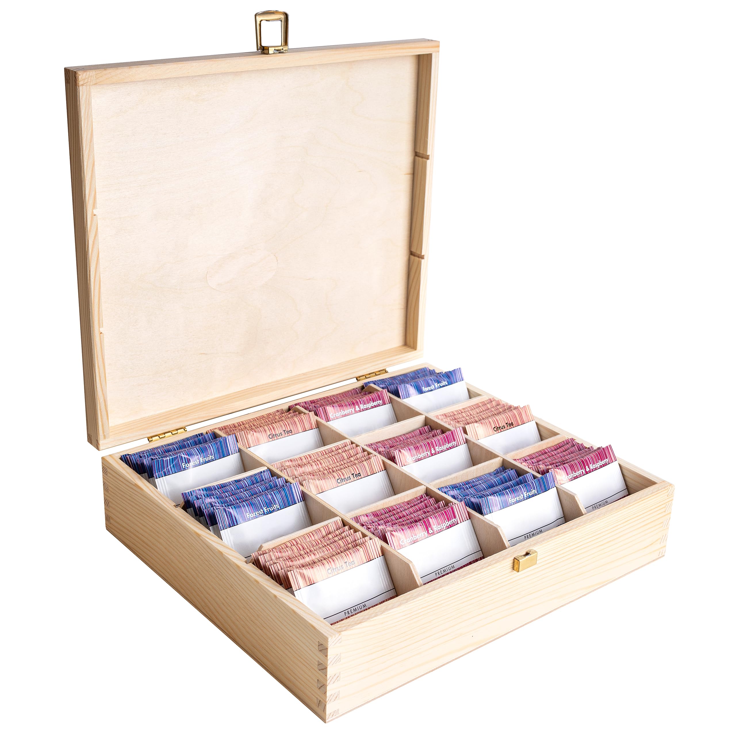 Creative Deco Unpainted Wooden Tea Box Storage Lid | 12 Compartments | 29x25.5x7.5cm | Natural Wood | Luxury Compartment Organiser Keepsake Caddy Chest Easter | Chocolate Coffee | Gift Box