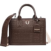 True Religion Mega Logo Modern Tote, Structured Everyday Shoulder Bag, Adjustable Crossbody Strap, Spacious Interior