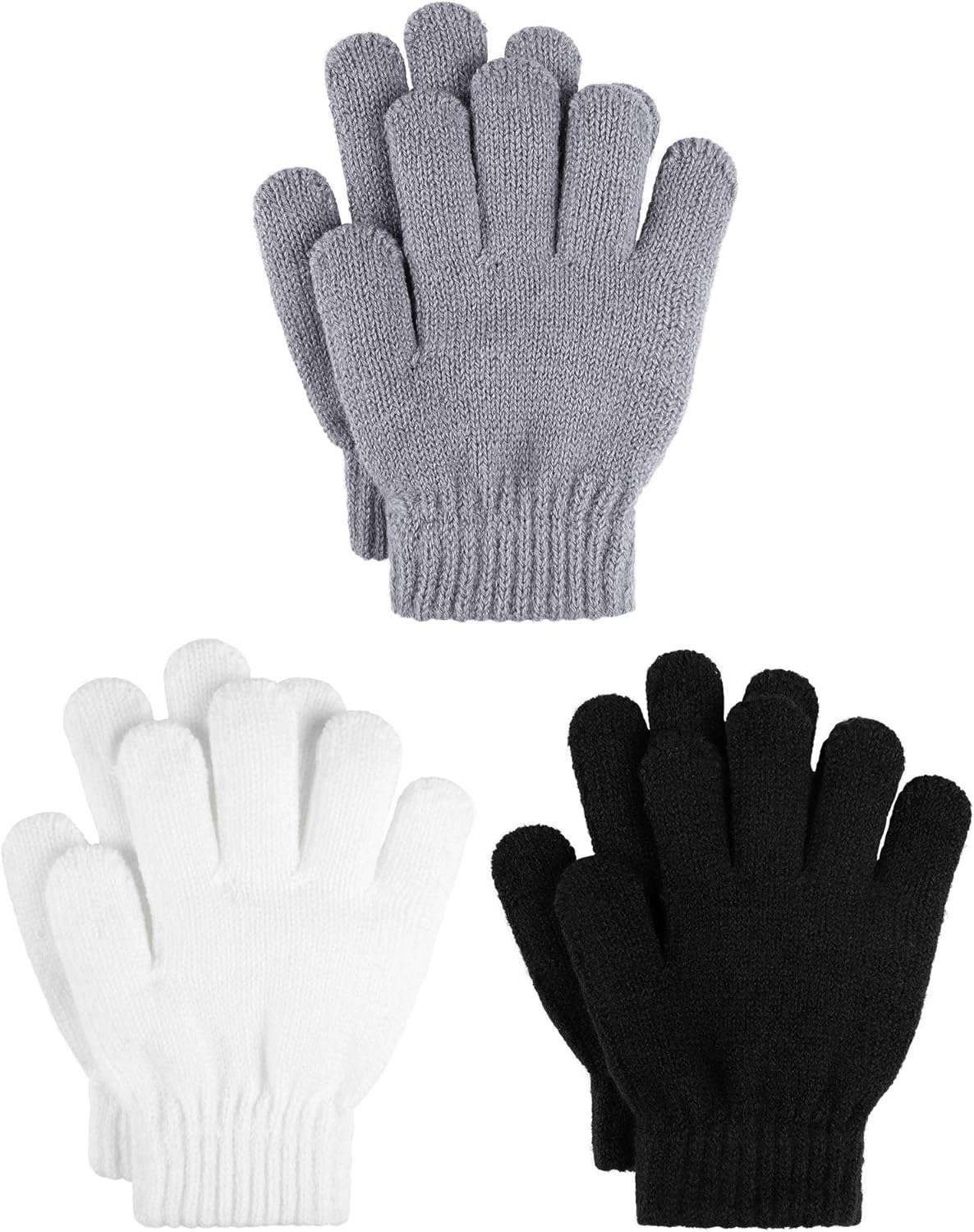 Cooraby 3 Pairs Kid's Winter Gloves Thick Cashmere Warm Knitted Gloves Children Cold Weather Gloves: Clothing
