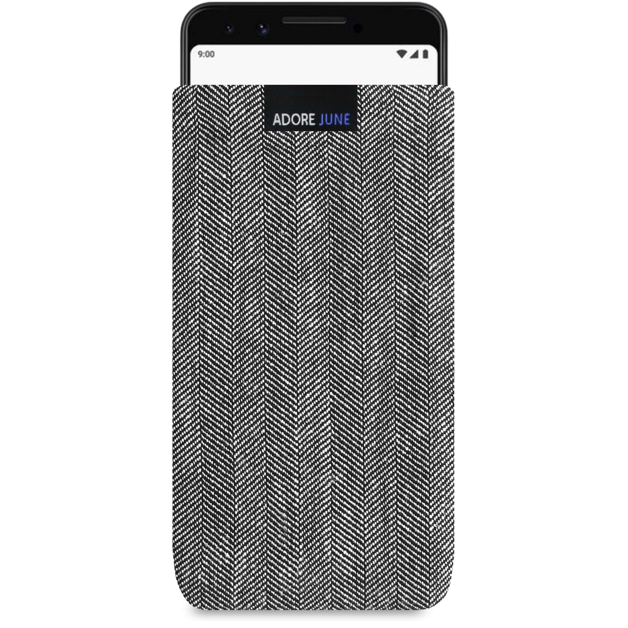 Adore June Business AJ1617-P3 Mobile Phone Case for Google Pixel 3 Made of Characteristic Herringbone Fabric Grey/Black Protective Case Accessory with Display Cleaning Effect Made in Europe