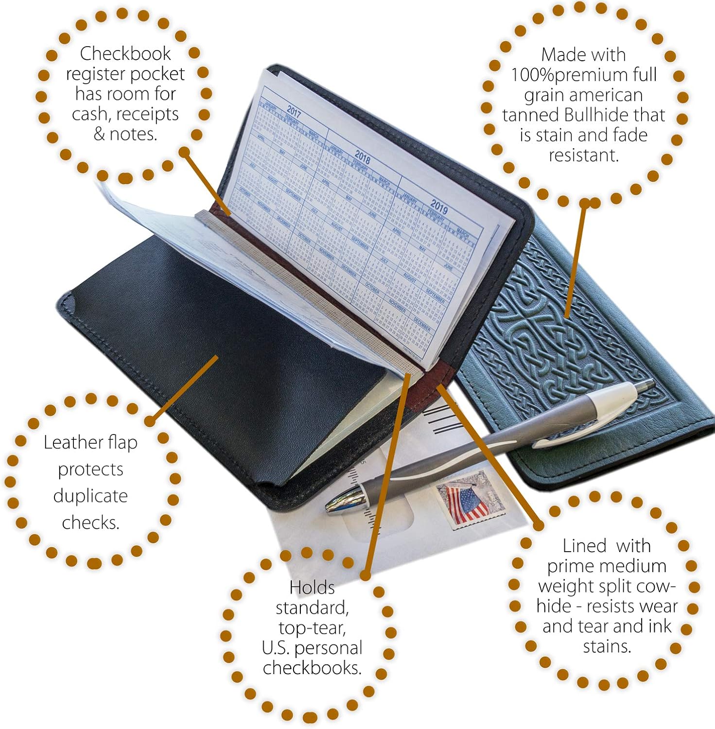 Oberon Design Celtic Hounds Embossed Genuine Leather Checkbook Cover, 3.5x6.5 Inches, Wine, Made in the USA at  Women’s Clothing store