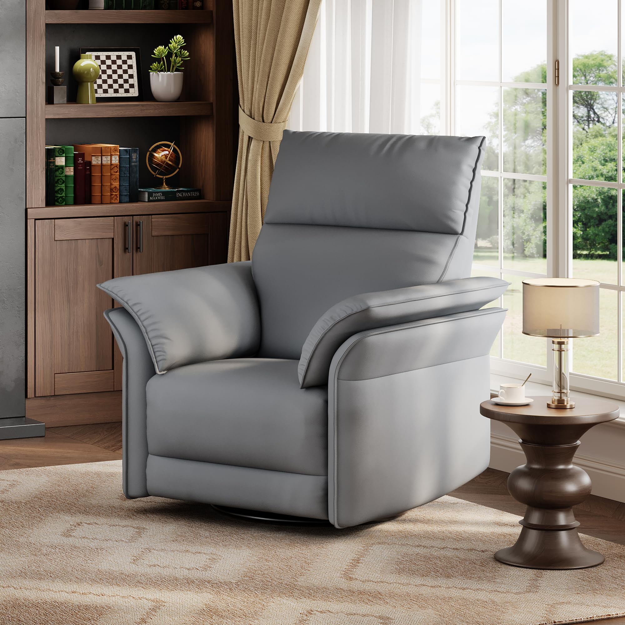 Photo 1 of ***ONLY BOX 1/2*** GarveeHome Power Recliner Chair Swivel Glider Upholstered Faux Leather Nursery Rocker Reclining Sofa Chair with Charging Port, Curved Armrests & Padded Backrest (Gray)