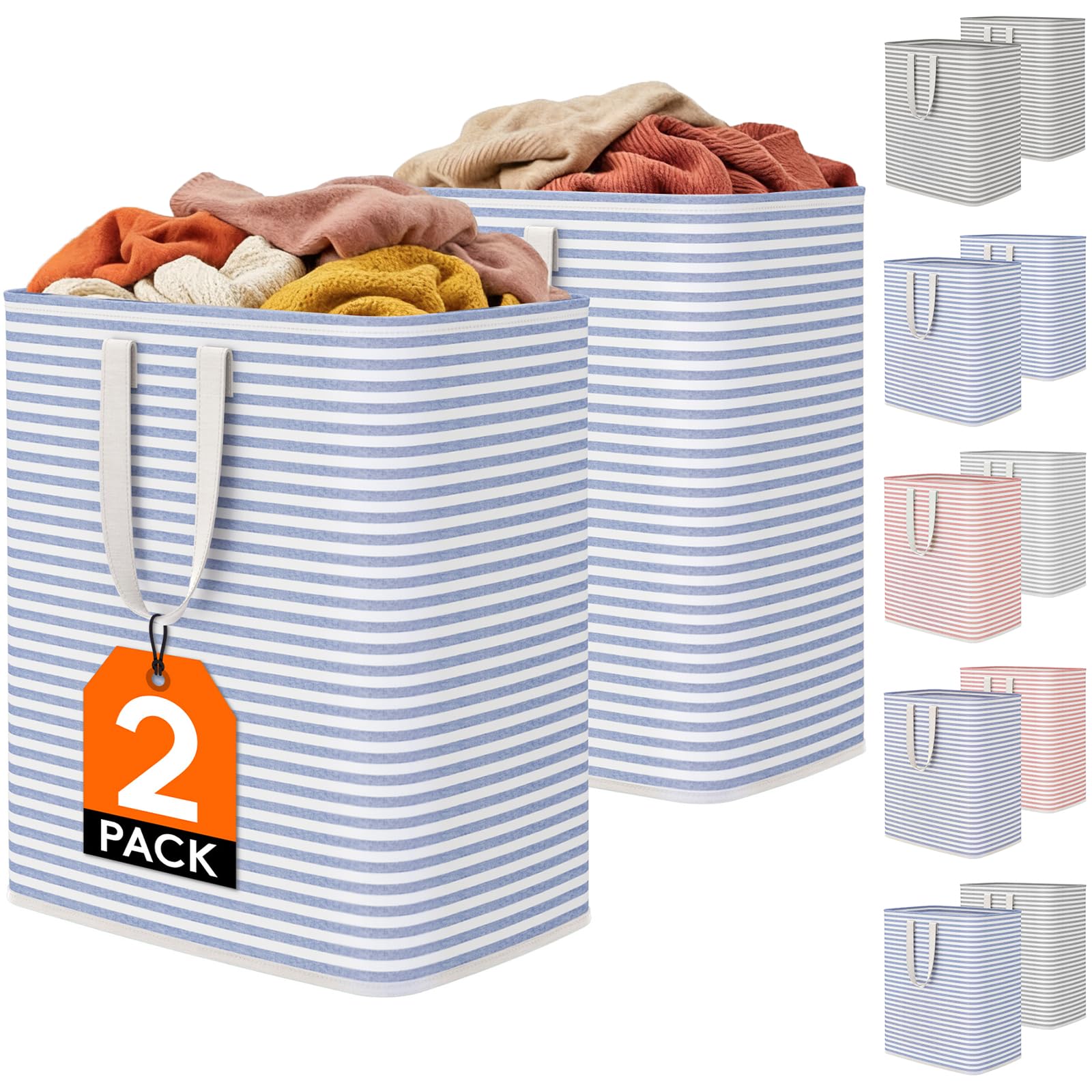 Lifewit 100L Freestanding Laundry Hamper, Collapsible Waterproof Large Laundry Basket with Easy Carry Extended Handles for Clothes, Towels, Toys, Blue, 2 Packs