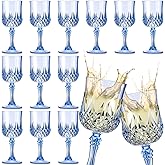 Singhoow 12 Pcs Vintage Goblet, 7.5 oz Charming Plastic Wine Glasses Vintage Decorative Plastic Cups Set, Mixed Drink Glasses, for Thanksgiving, Bars, Restaurants and Elegant Dinners (Blue)
