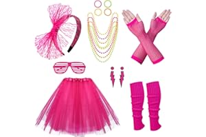CHALIER FASHION 80s Costumes for Women Accessories Set with Fishnet Gloves Leg Warmers Tutu Skirts Retro for Theme Party