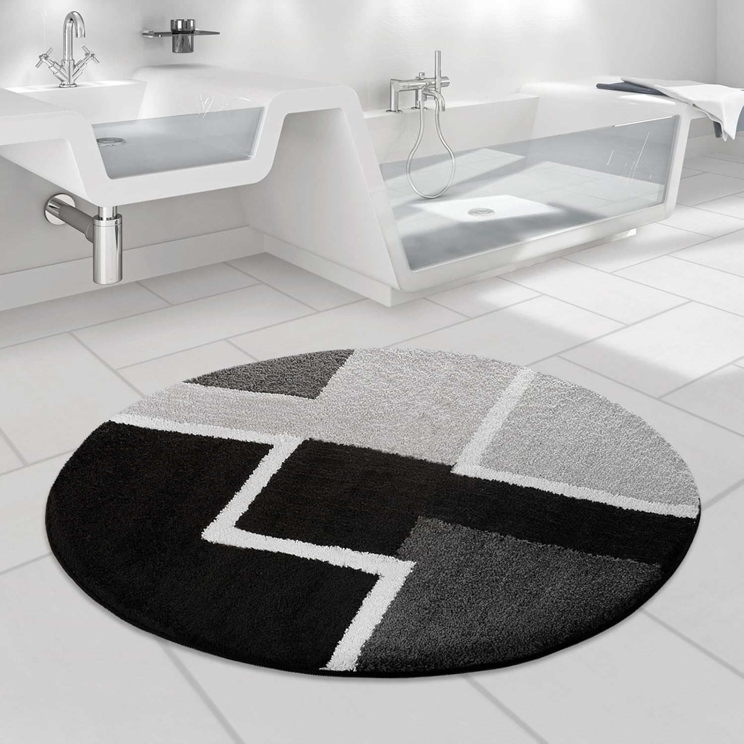 Casa Pura Tappeto Da Bagno Moderno Erik Morbido E Ipoallergico Rotondo Diametro 95 Cm