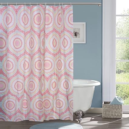HISCIN PVC Leaf Printed Bathroom Shower Curtain 6 feet with Hooks (Multicolour, 6ft/180x180cm)