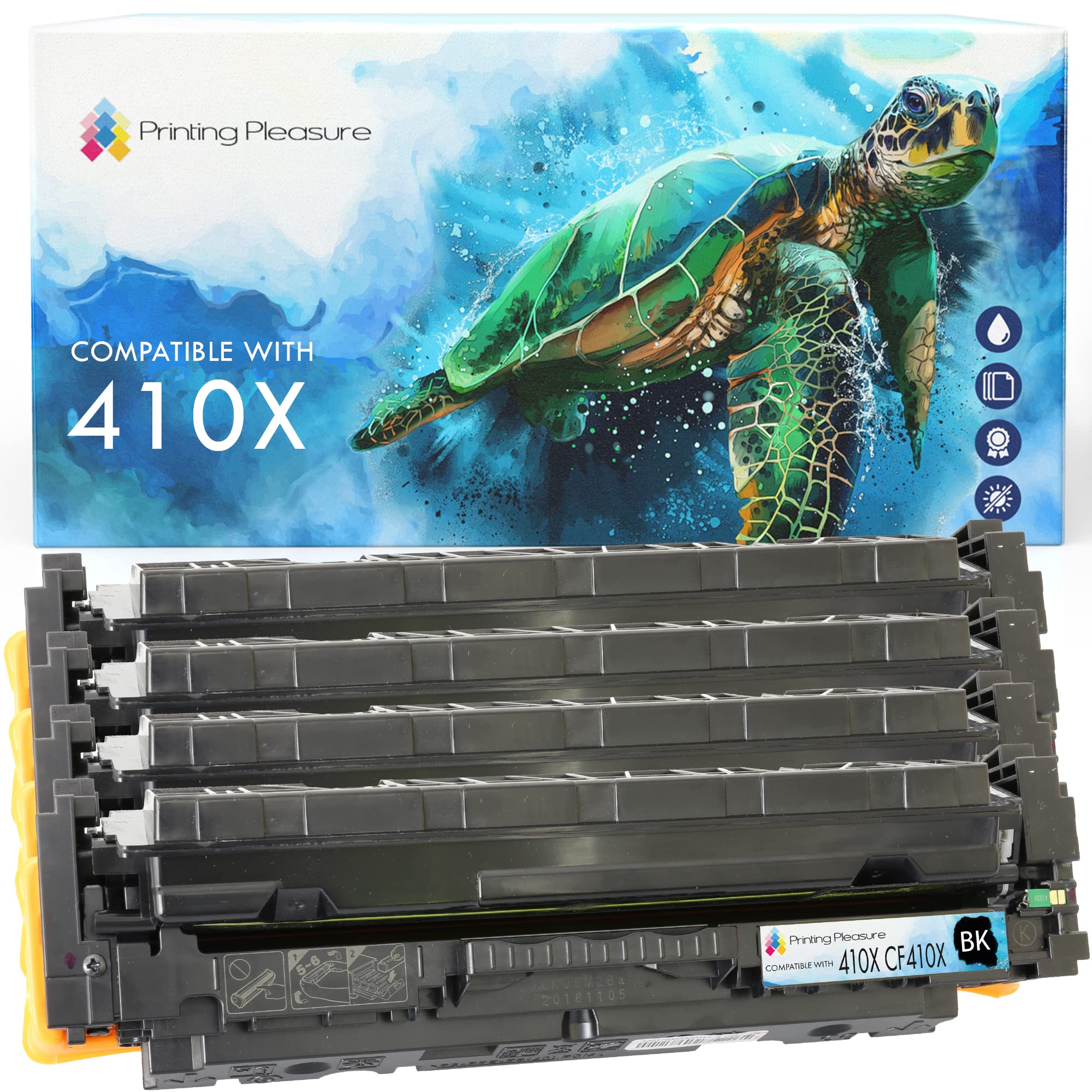 Printing Pleasure 4 (FULL SET) Compatible CF410X CF411X CF412X CF413X 410X Toner Cartridges for HP Color LaserJet Pro MFP M377dw M477fdn M477fdw M477fnw M452dn M452nw M452dw, High Yield