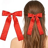 Valentine's Day Hair Bow Clips for Women & Girls - Red Bow with Red Heart Alligator Clip, Long Tailed Ribbon Hair Clips - Romantic Cute Hair Accessories for Valentine’s Gifts, Date, Wedding(1pcs)