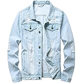LAMKUKU Mens Denim Jacket Ripped Slim Jean Jacket Coat for Men