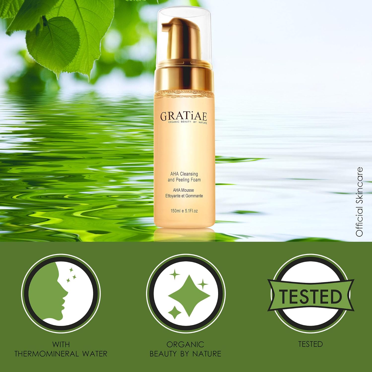 Gratiae organics, AHA Cleansing and Peeling Foam face wash, non-drying facial cleanser for sensitive, acne & allergy prone and all Skin Types, facial cleanser. 5.1 Fl. Oz : Facial Cleansing Creams : Beauty