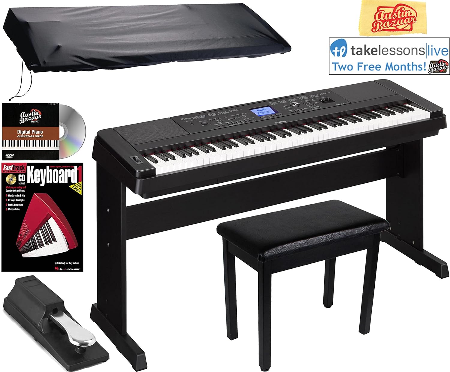 Yamaha DGX-660 Digital Piano - Black Bundle with Furniture Bench, Sustain  Pedal, Dust Cover, Instructional Book, Online Lessons, Austin Bazaar  Instructional ...